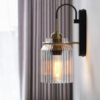 Vintage Style Wall Sconce With Ribbed Glass Shade | Mennts