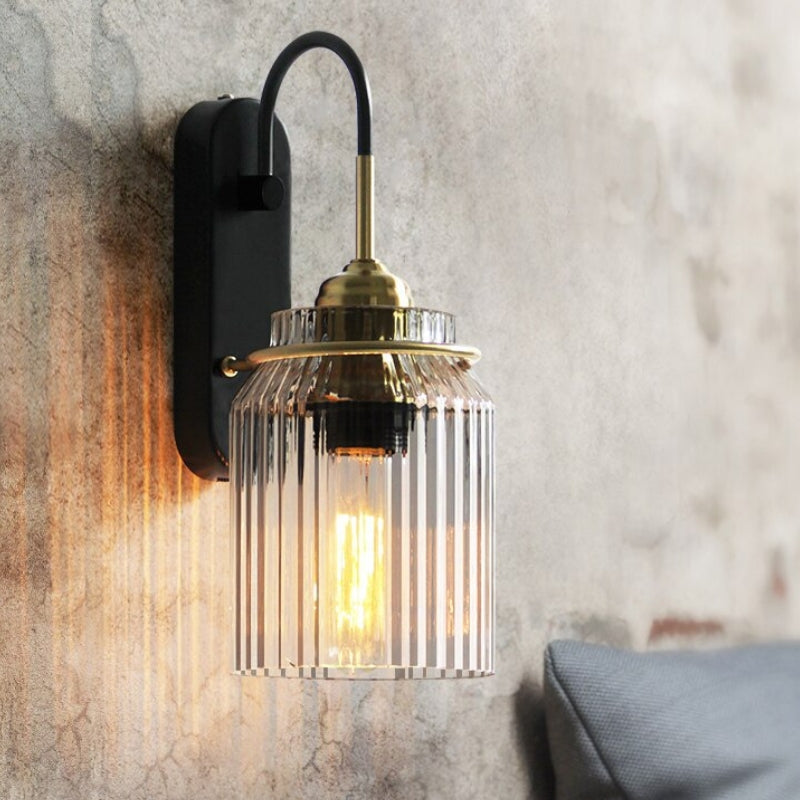 Vintage Style Wall Sconce With Ribbed Glass Shade | Mennts